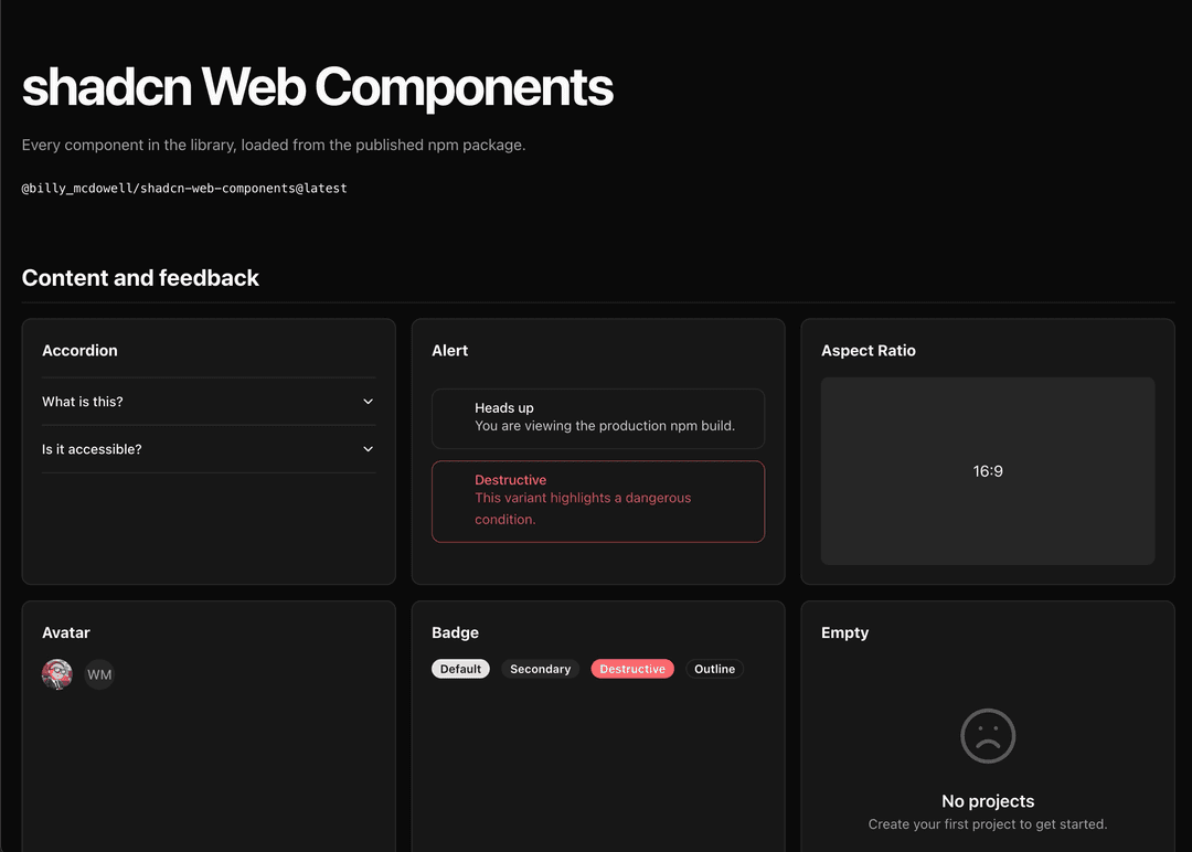 Shadcn Web Components