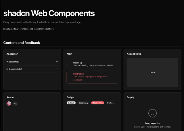 Shadcn Web Components